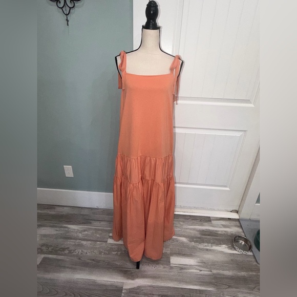 Topshop Tiered Maxi Sundress orange peach pleated size 12 NWT - Picture 2 of 8
